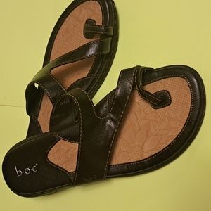 B.O.C Leather PVC Black Thongs Flip Flop Slide Sandals Size 10 M